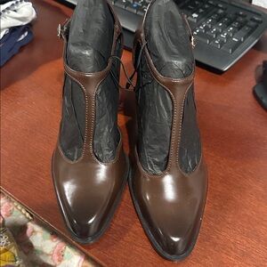 Zara Brown Block Heel Mary Jane Shoes 38